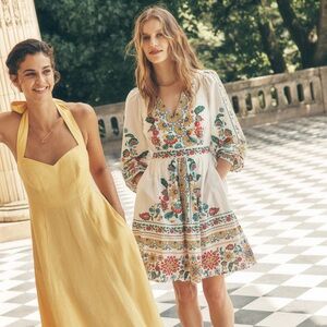 NWT Boden Mya Cotton Short Dress in Ivory Botanical Sprig Size 6